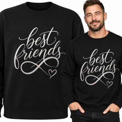 Bluza męska bez kaptura „Best friends” - kaligrafia ze znakiem nieskończoności i sercem