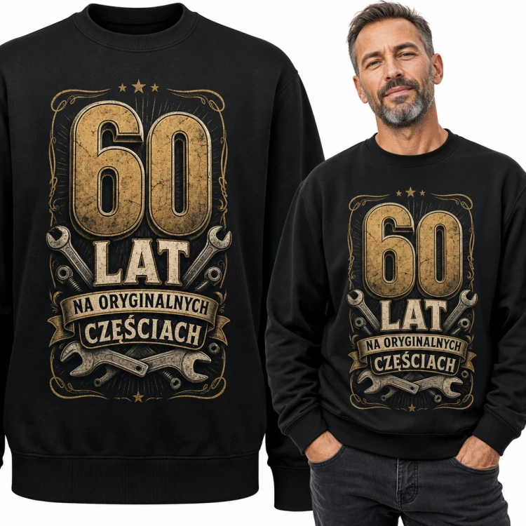 Bluza męska bez kaptura na 60 urodziny - „60 lat na oryginalnych częściach” z kluczami