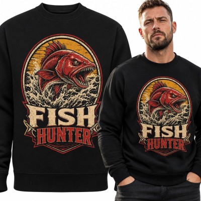 Bluza męska bez kaptura - „Fish Hunter” z drapieżną rybą dla wędkarza