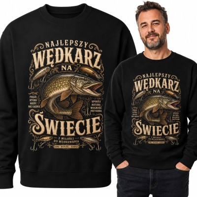Bluza męska bez kaptura „Najlepszy wędkarz na świecie” - szczupak i woblery