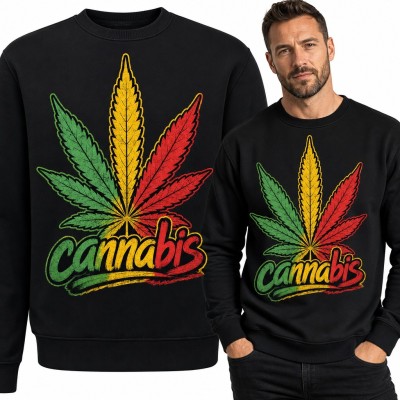 Bluza męska bez kaptura „Cannabis” - liść konopi w barwach rasta