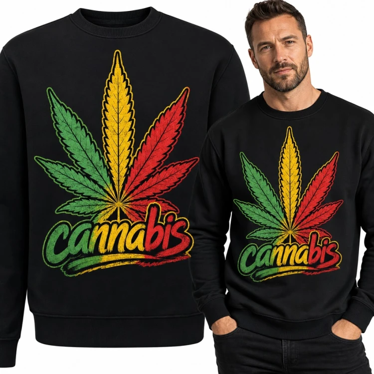 Bluza męska bez kaptura „Cannabis” - liść konopi w barwach rasta