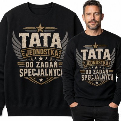 Bluza męska bez kaptura - „Tata jednostka do zadań specjalnych” wojskowy emblemat ze skrzydłami