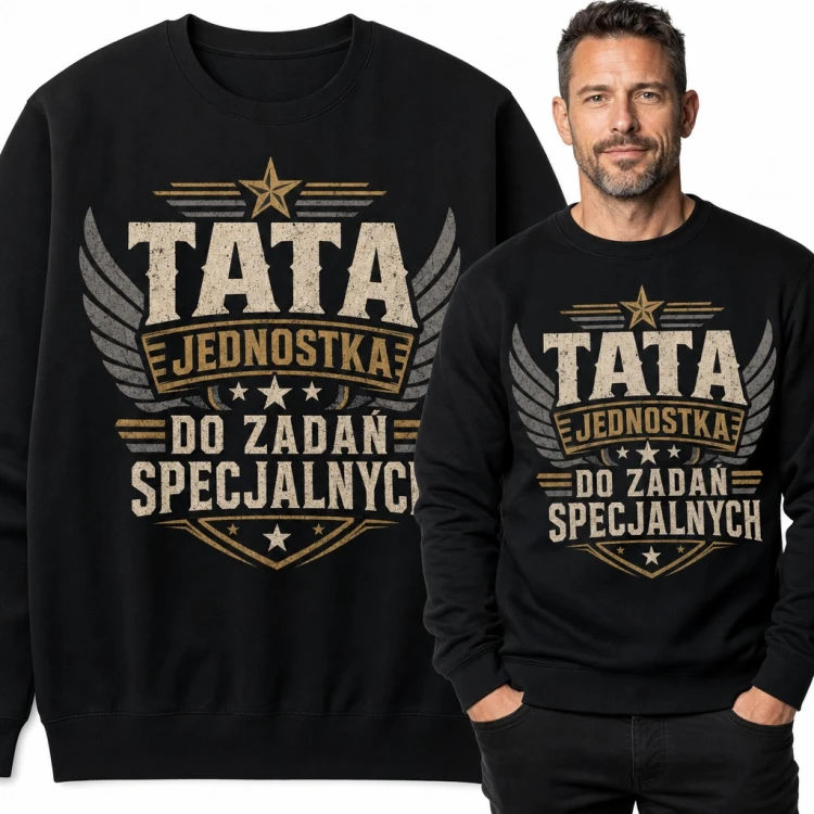 Bluza męska bez kaptura - „Tata jednostka do zadań specjalnych” wojskowy emblemat ze skrzydłami