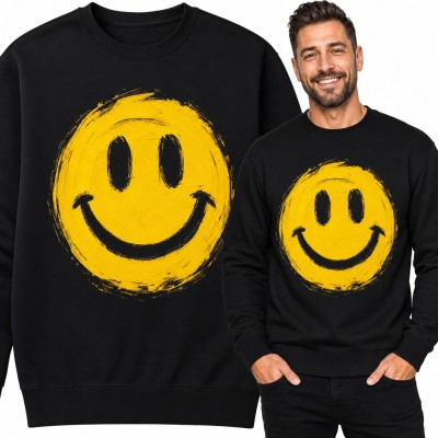Bluza męska bez kaptura - żółty smiley malowany pędzlem w stylu grunge