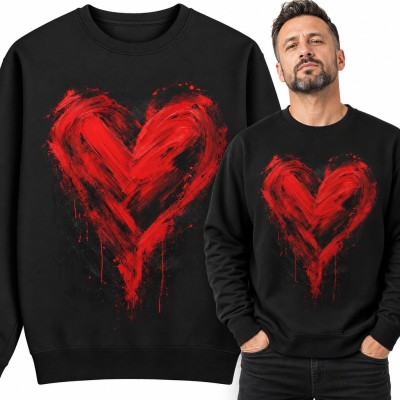 Bluza męska bez kaptura - czerwone serce malowane pędzlem z zaciekami farby