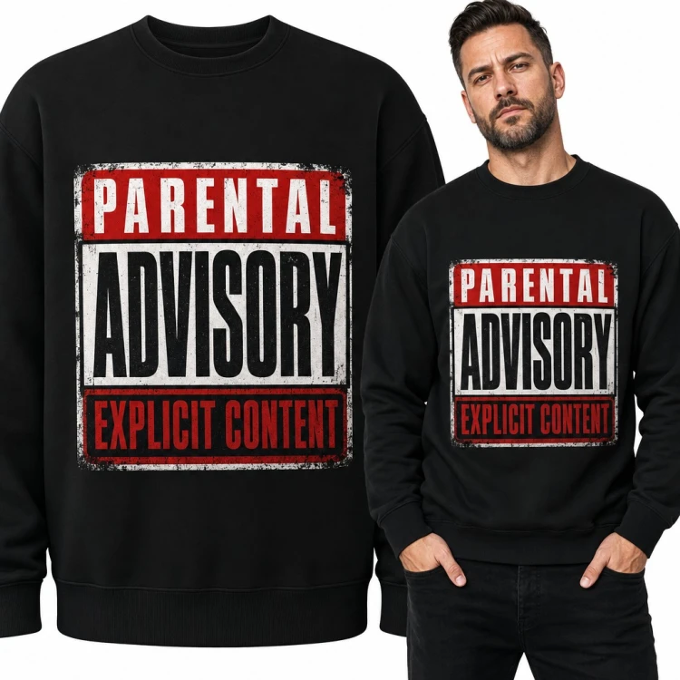 Bluza męska bez kaptura - „Parental Advisory Explicit Content” postarzana etykieta