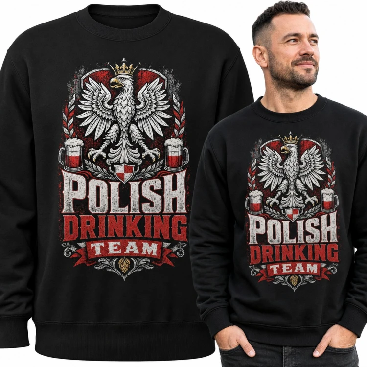 Bluza męska bez kaptura - „Polish Drinking Team” z orłem w koronie i kuflami piwa
