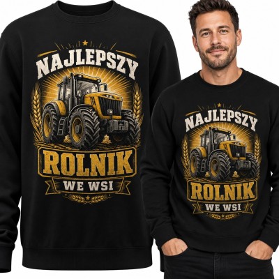 Bluza męska bez kaptura - „Najlepszy rolnik we wsi” z żółtym traktorem
