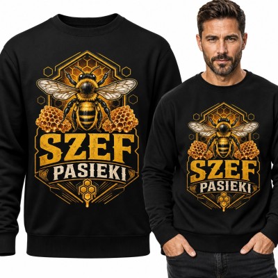 Bluza męska bez kaptura „Szef pasieki” - pszczoła i plastry miodu dla pszczelarza