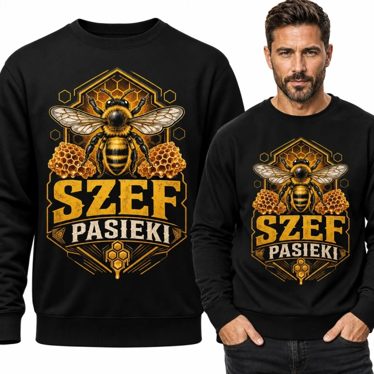 Bluza męska bez kaptura „Szef pasieki” - pszczoła i plastry miodu dla pszczelarza