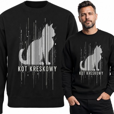 Bluza męska bez kaptura - „Kot kreskowy” z sylwetką kota z kodu