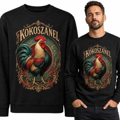 Bluza męska bez kaptura - kogut w ozdobnej ramce „Kokoszanel” dla rolnika