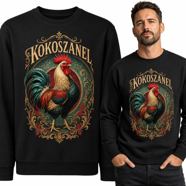 Bluza męska bez kaptura - kogut w ozdobnej ramce „Kokoszanel” dla rolnika