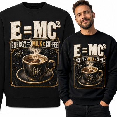 Bluza męska bez kaptura „E = MC² Energy = Milk x Coffee” - filiżanka kawy z atomem dla kawosza