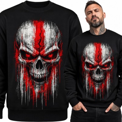 Bluza męska bez kaptura - biało-czerwona czaszka z ociekającą farbą