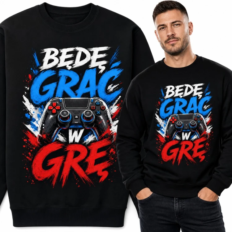 Bluza męska bez kaptura - „Będę grać w grę” z padem do konsoli dla gracza