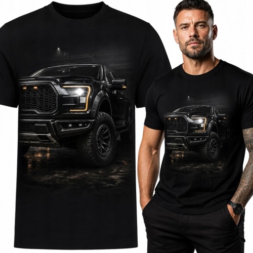 Koszulka męska z czarnym pickupem - nocny motyw off-road