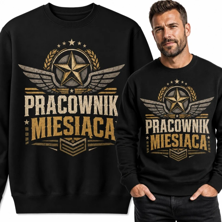 Bluza męska bez kaptura - „Pracownik miesiąca” z odznaką, gwiazdą i skrzydłami