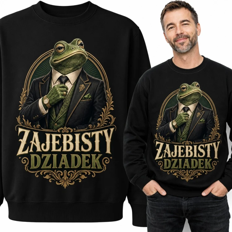 Bluza męska bez kaptura „Zajebisty dziadek” - żaba w garniturze na Dzień Dziadka