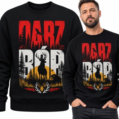 Bluza męska bez kaptura - „Darz bór” z jeleniem i dzikiem dla myśliwego