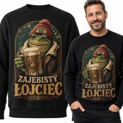 Bluza męska bez kaptura „Zajebisty łojciec” - żaba z kuflem piwa dla taty