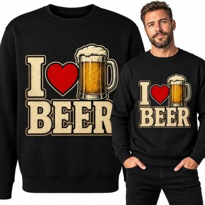 Bluza męska bez kaptura „I ❤ Beer” - kufel piwa z pianą dla piwosza