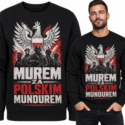 Bluza męska bez kaptura - „Murem za polskim mundurem” z orłem i żołnierzami