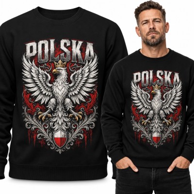 Bluza męska bez kaptura - „Polska” z orłem w koronie i biało-czerwoną tarczą