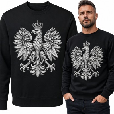 Bluza męska bez kaptura - orzeł biały w koronie w stylu grawerunku