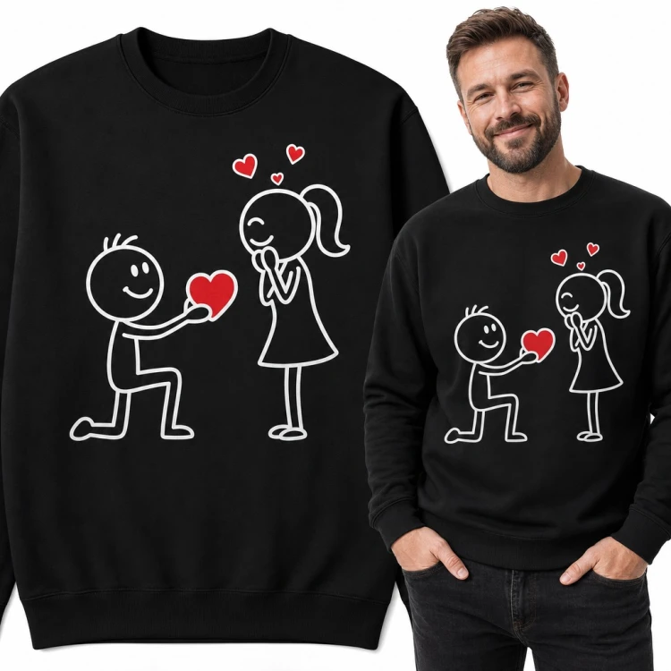 Bluza męska bez kaptura - zakochany ludzik na kolanie z sercem na walentynki