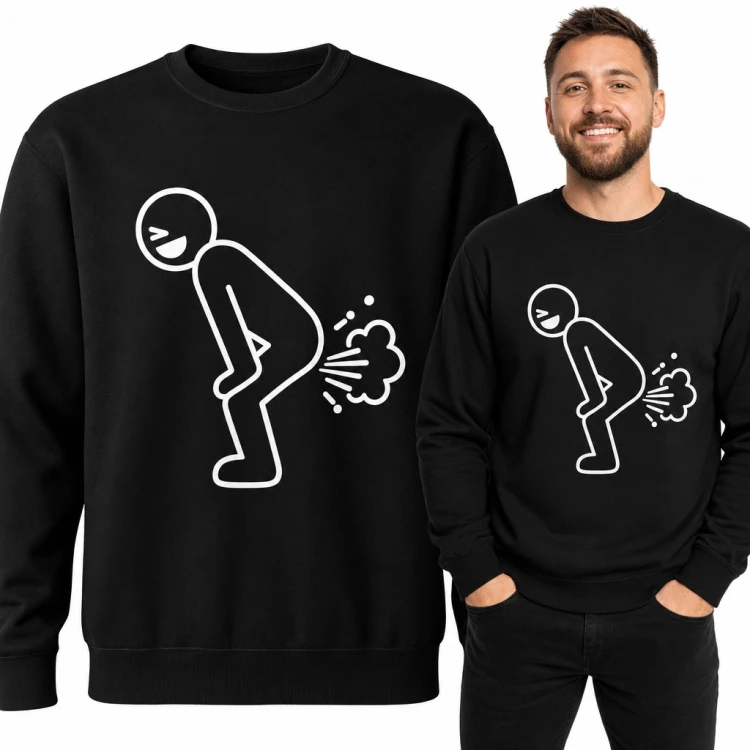 Bluza męska bez kaptura - śmieszny ludzik puszczający bąka