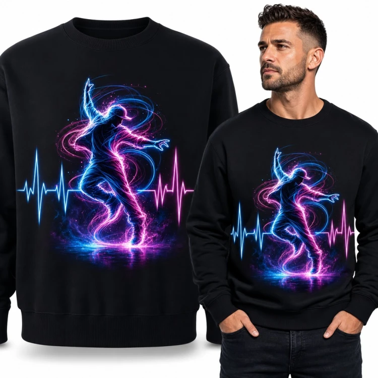 Bluza męska bez kaptura - neonowy tancerz hip-hop na linii pulsu