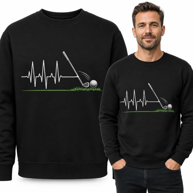 Bluza męska bez kaptura - golf i linia EKG z kijem golfowym dla golfisty