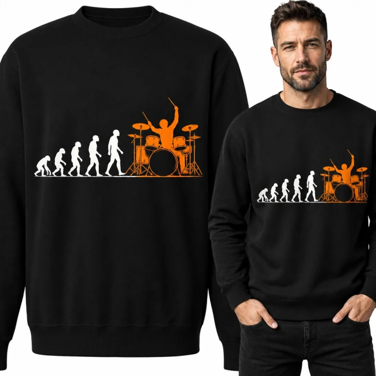 Bluza męska bez kaptura - ewolucja człowieka do perkusisty dla bębniarza