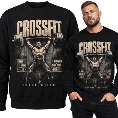 Bluza męska bez kaptura - „Crossfit” zawodnik ze sztangą nad głową