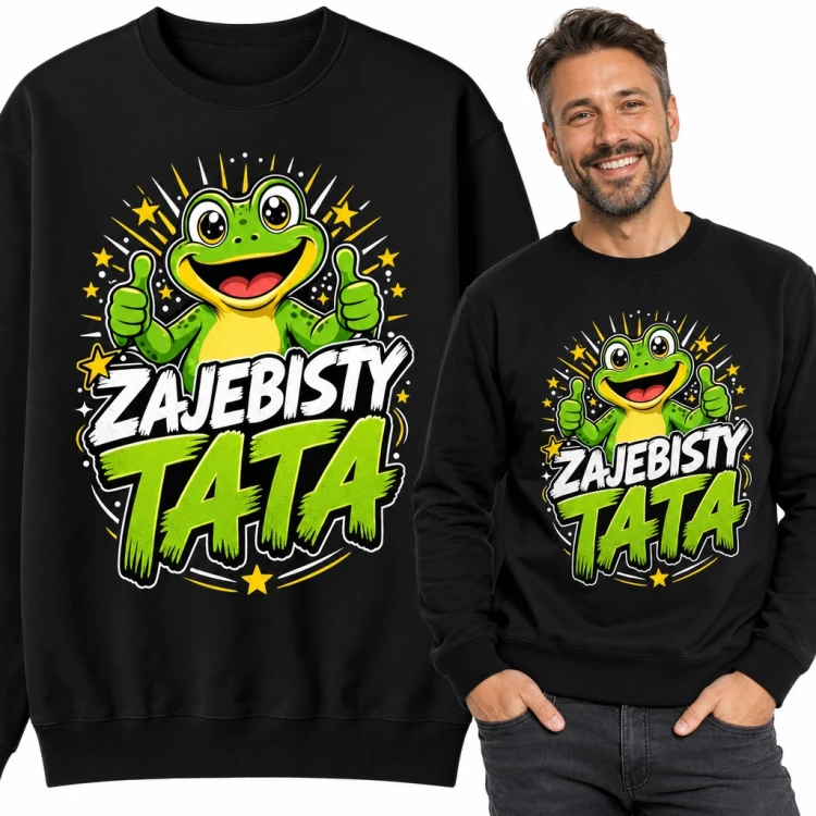 Bluza męska bez kaptura „Zajebisty tata” - wesoła żaba z kciukami w górę
