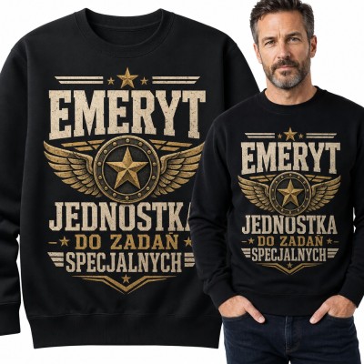 Bluza męska bez kaptura - „Emeryt jednostka do zadań specjalnych” z wojskowym emblematem