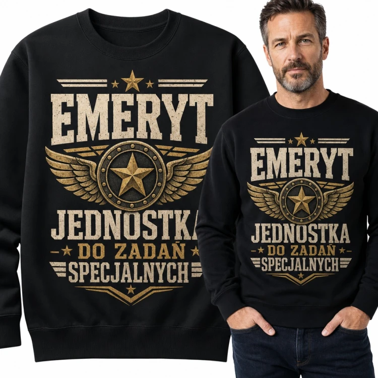Bluza męska bez kaptura - „Emeryt jednostka do zadań specjalnych” z wojskowym emblematem