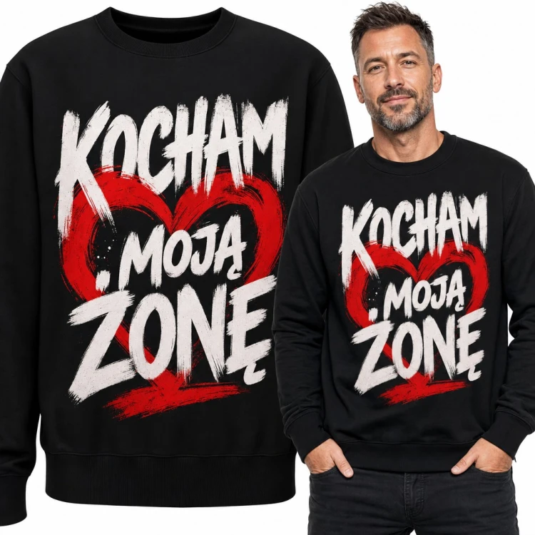 Bluza męska bez kaptura „Kocham moją żonę” - czerwone serce dla męża