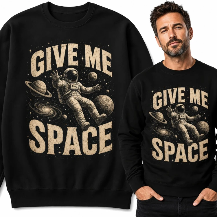 Bluza męska bez kaptura - „Give me space” z astronautą wśród planet