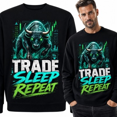 Bluza męska bez kaptura - „Trade Sleep Repeat” z bykiem giełdowym dla tradera