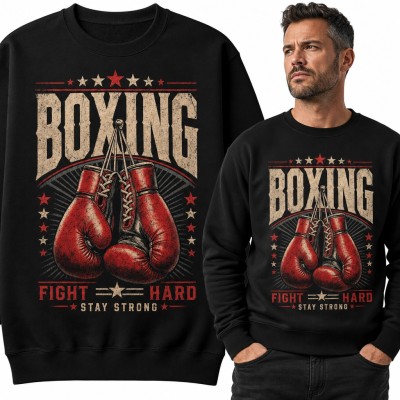 Bluza męska bez kaptura „Boxing” - rękawice bokserskie i hasło Fight Hard Stay Strong
