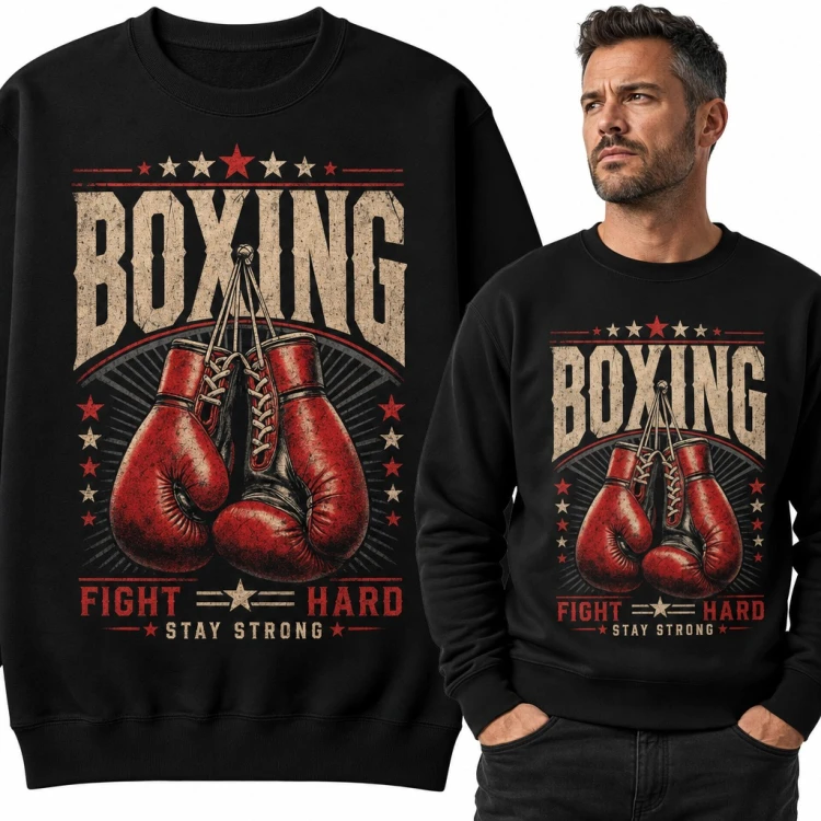 Bluza męska bez kaptura „Boxing” - rękawice bokserskie i hasło Fight Hard Stay Strong