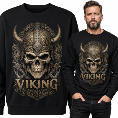 Bluza męska bez kaptura - czaszka w rogatym hełmie i napis „Viking”
