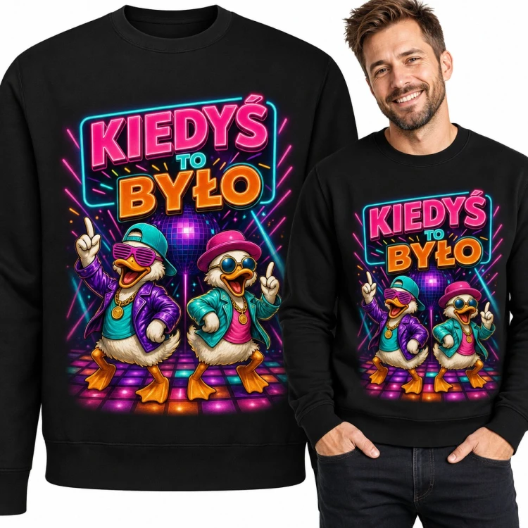Bluza męska bez kaptura - „Kiedyś to było” z tańczącymi kaczkami disco