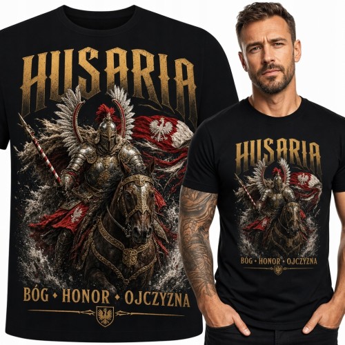 Koszulka męska z husarzem „Husaria” - „Bóg • Honor • Ojczyzna”