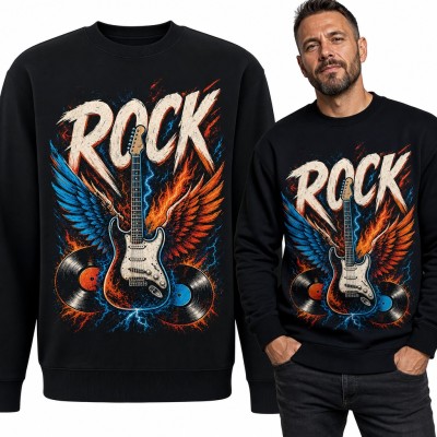 Bluza męska bez kaptura „Rock” - gitara elektryczna ze skrzydłami i winyle