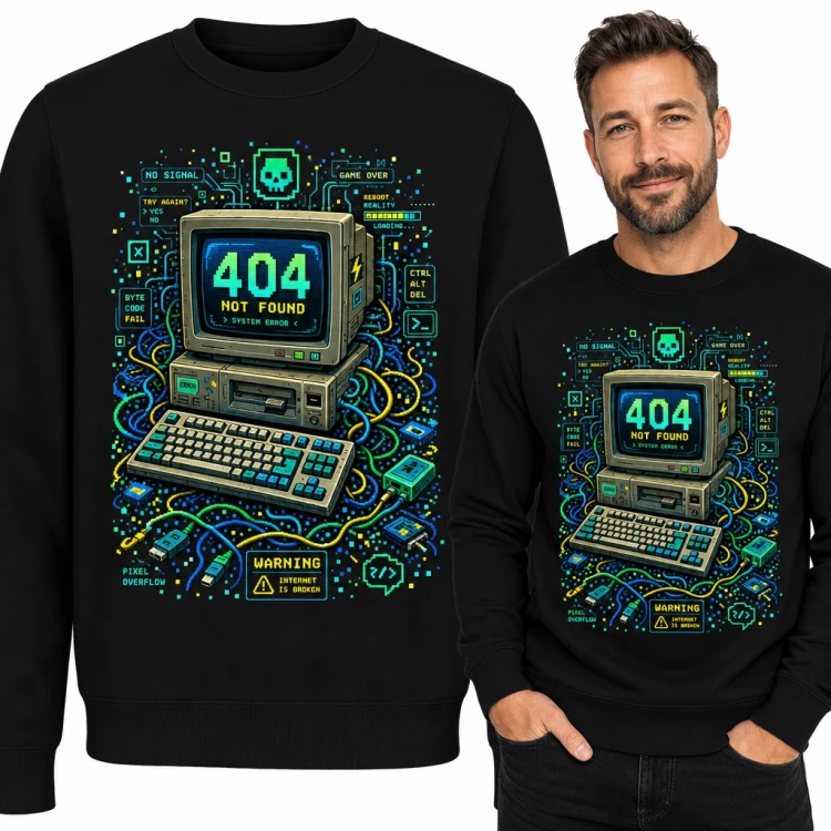 Bluza męska bez kaptura „404 Not Found” - retro komputer dla informatyka