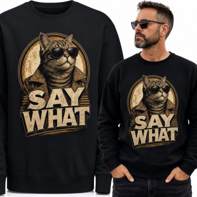 Bluza męska bez kaptura - kot w okularach i skórzanej kurtce „Say What”